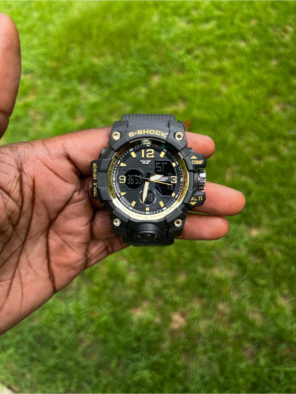 G-Shock Black and Gold Rugged Analog-Digital Watch